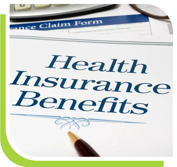 A health insurance benefits form is shown.